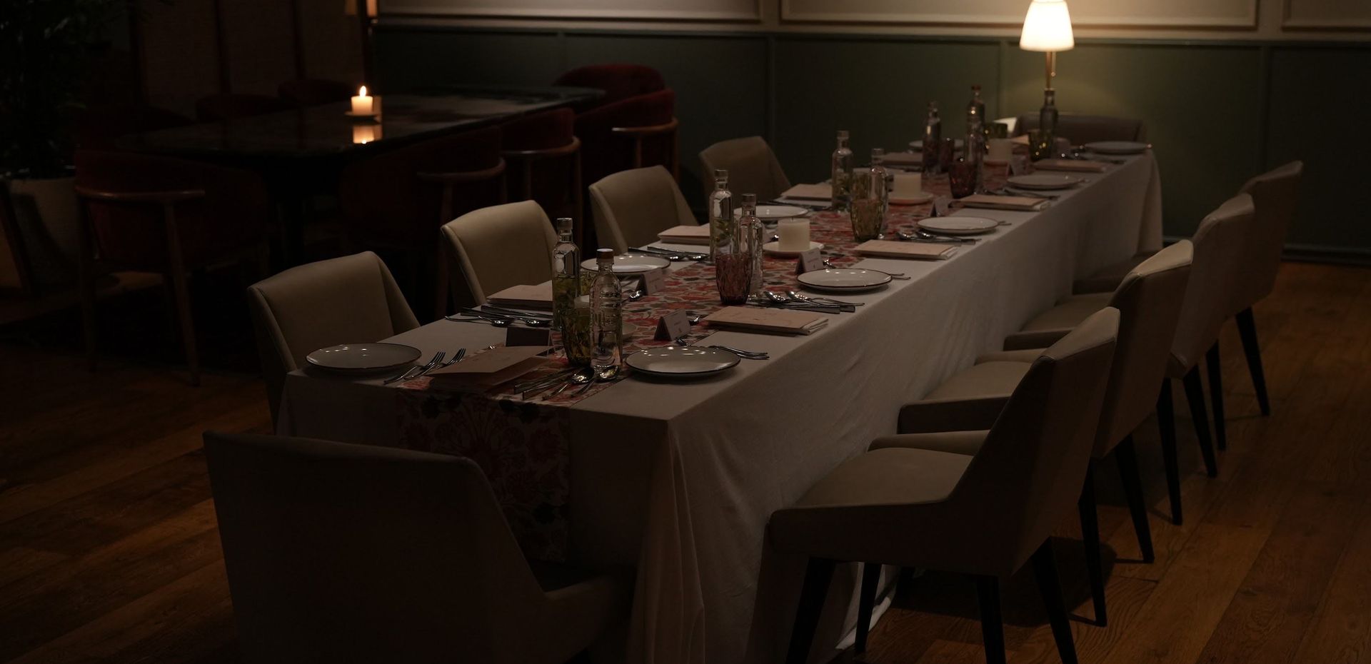 A long table laid for a Charter dinner.