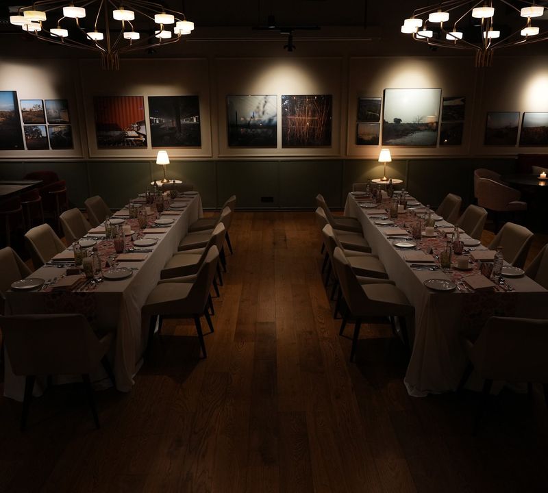A room set before a members’ evening.